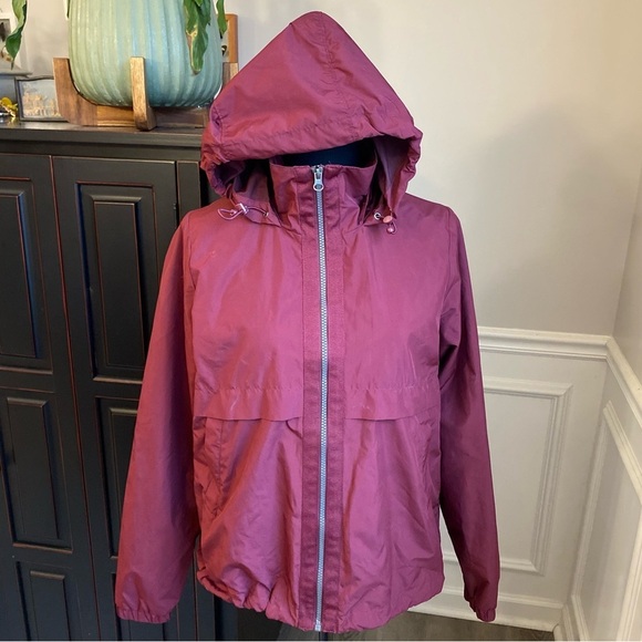 Athletic Works Burgundy Zip Up Windbreaker w/ Packable Hood Women’s Small - Picture 2 of 7
